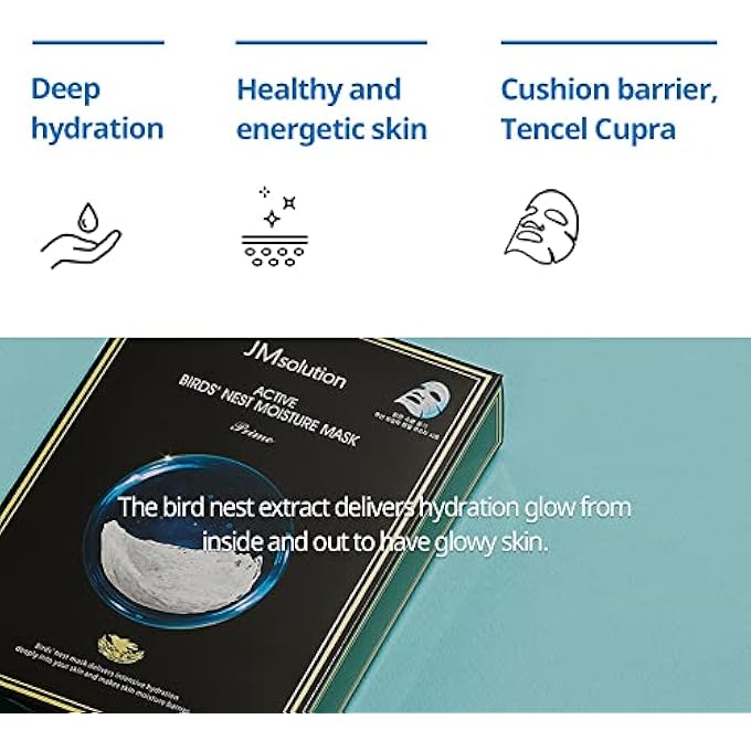 JMsolution ACTIVE BIRDS' NEST MOISTURE MASK - KOREAN SKINCARE FACIAL MASK - COLLAGEN 10 SHEETS FOR ALL SKIN TYPES - Image 4